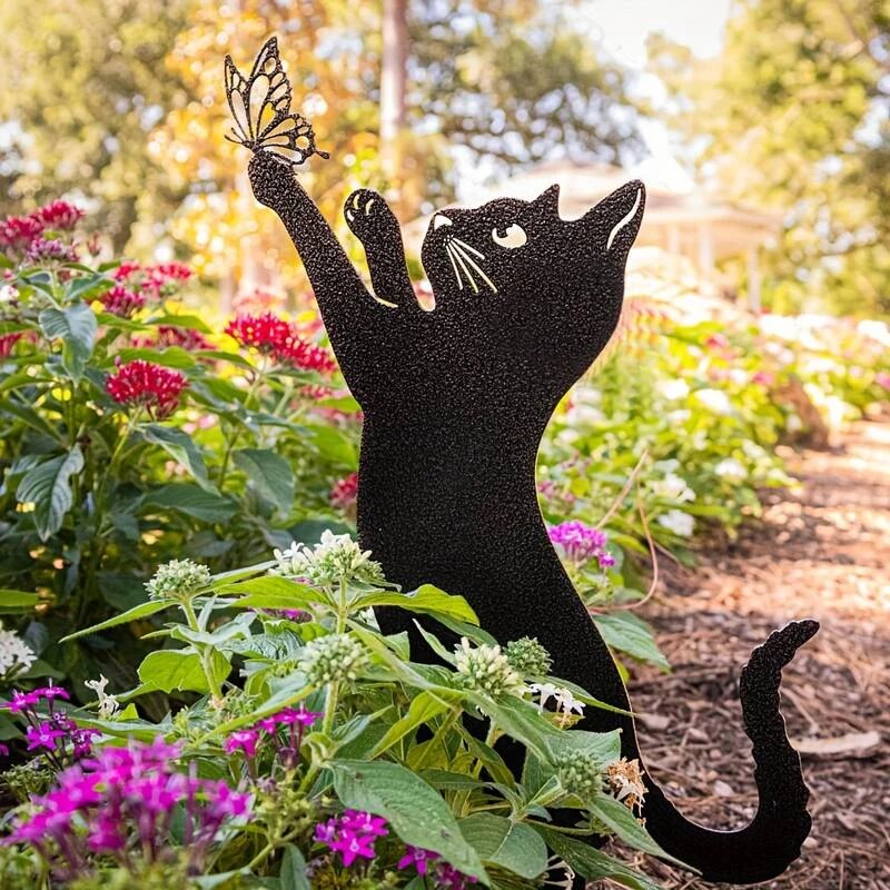 Cat Garden Stake Decoration Metal Outdoor Balcony Art For Garden Or Patio c