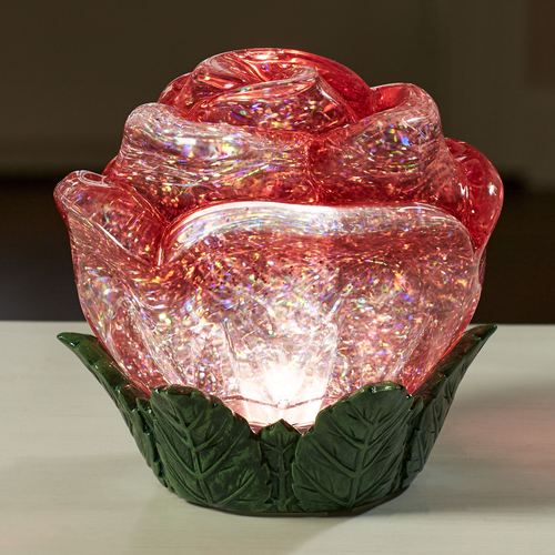 Swirling LED Rose Glitter Globe Red , Red