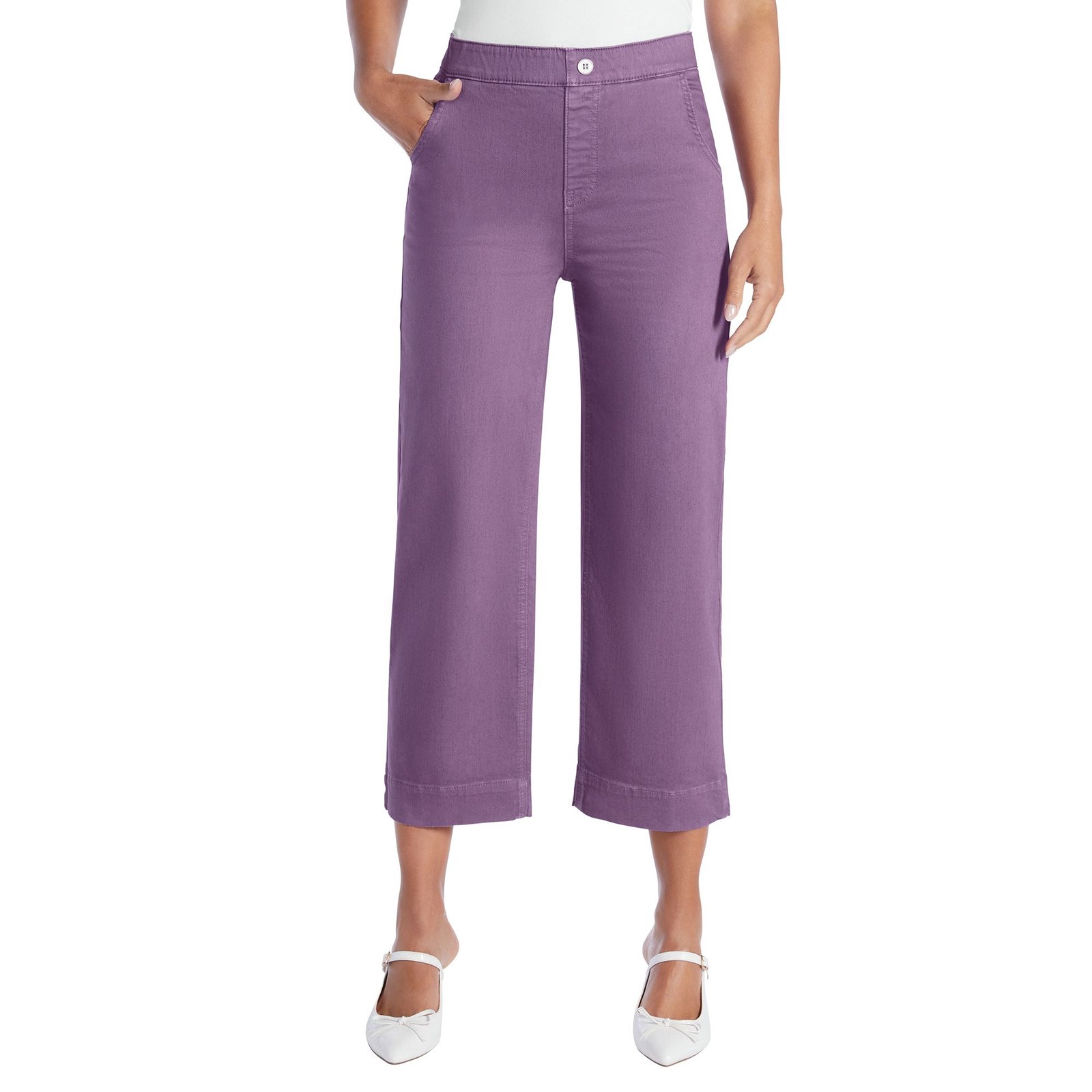 Masseys Cropped Wide-Leg Pant (Size 18W) Violet Day, Cotton,Polyester,Spandex