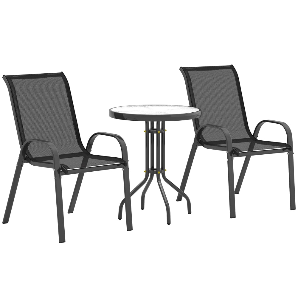 Set da giardino 3pz con 2 sedie da giardino e tavolino rotondo nero