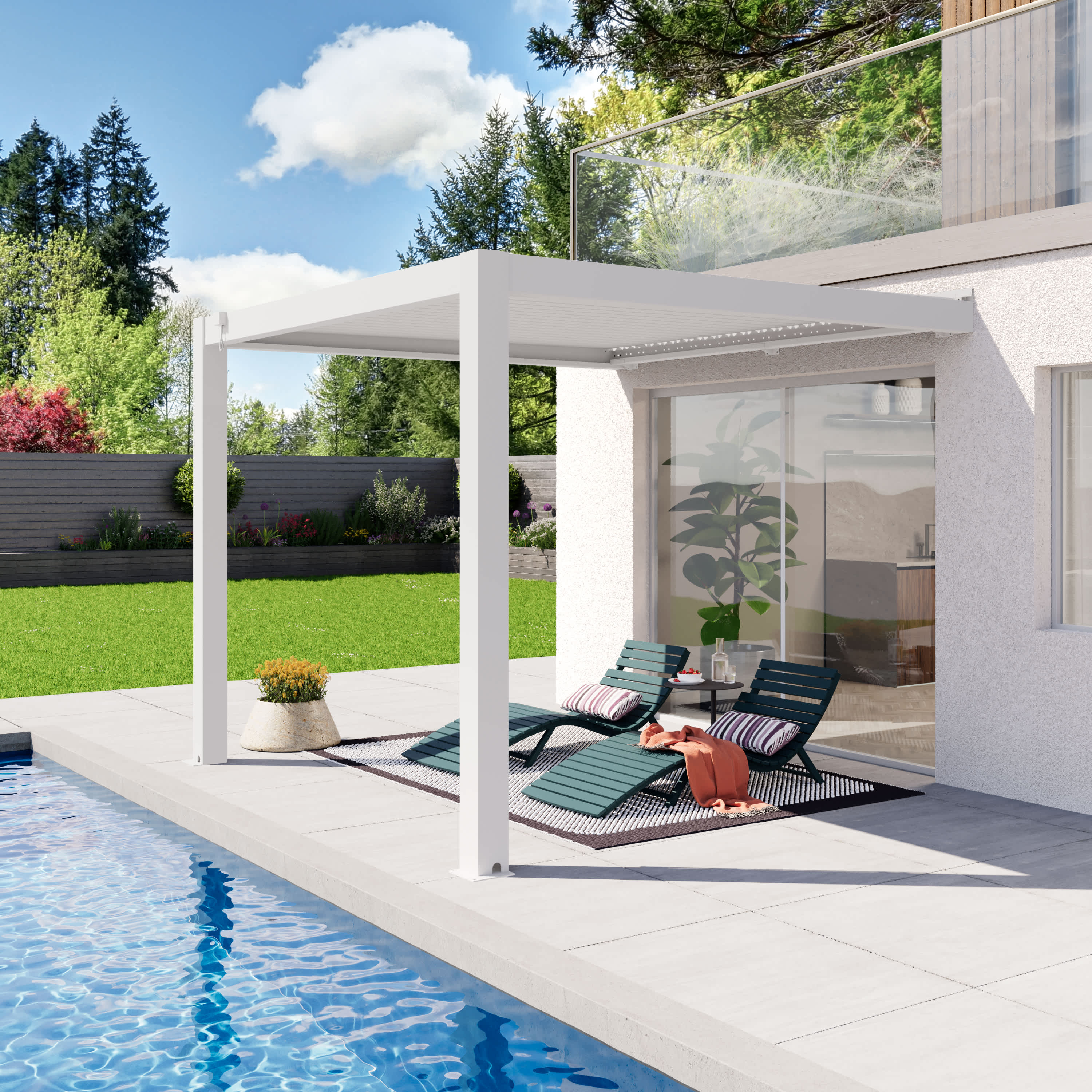 3x3 Anbaupergola in weiß, mit Lamellendach in weiß - (400142) Image