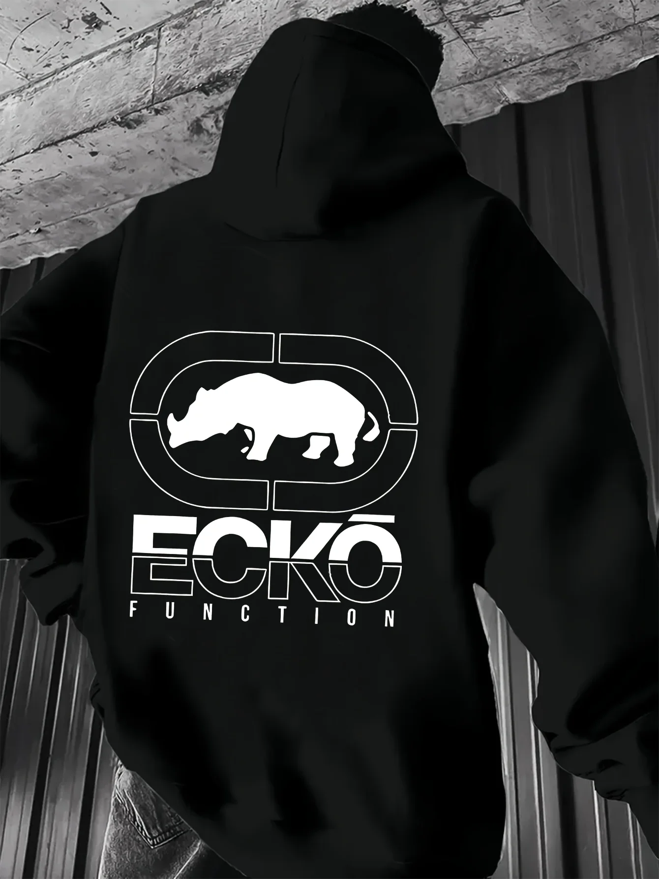 Lässiger bedruckter Herren-Hoodie – ECKO FUNCTION-Design, bedruckte Muster auf der Rückseite, Herren-Hoodies