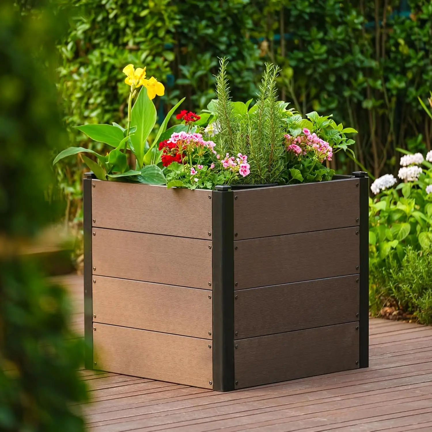 Erhöhtes Hochbeet, robuste Pflanzbox aus Verbundwerkstoff mit tiefem Wurzel-Design für Gemüse, Kräuter, Blumen im Freien, Gartenarbeit, Terrasse Image