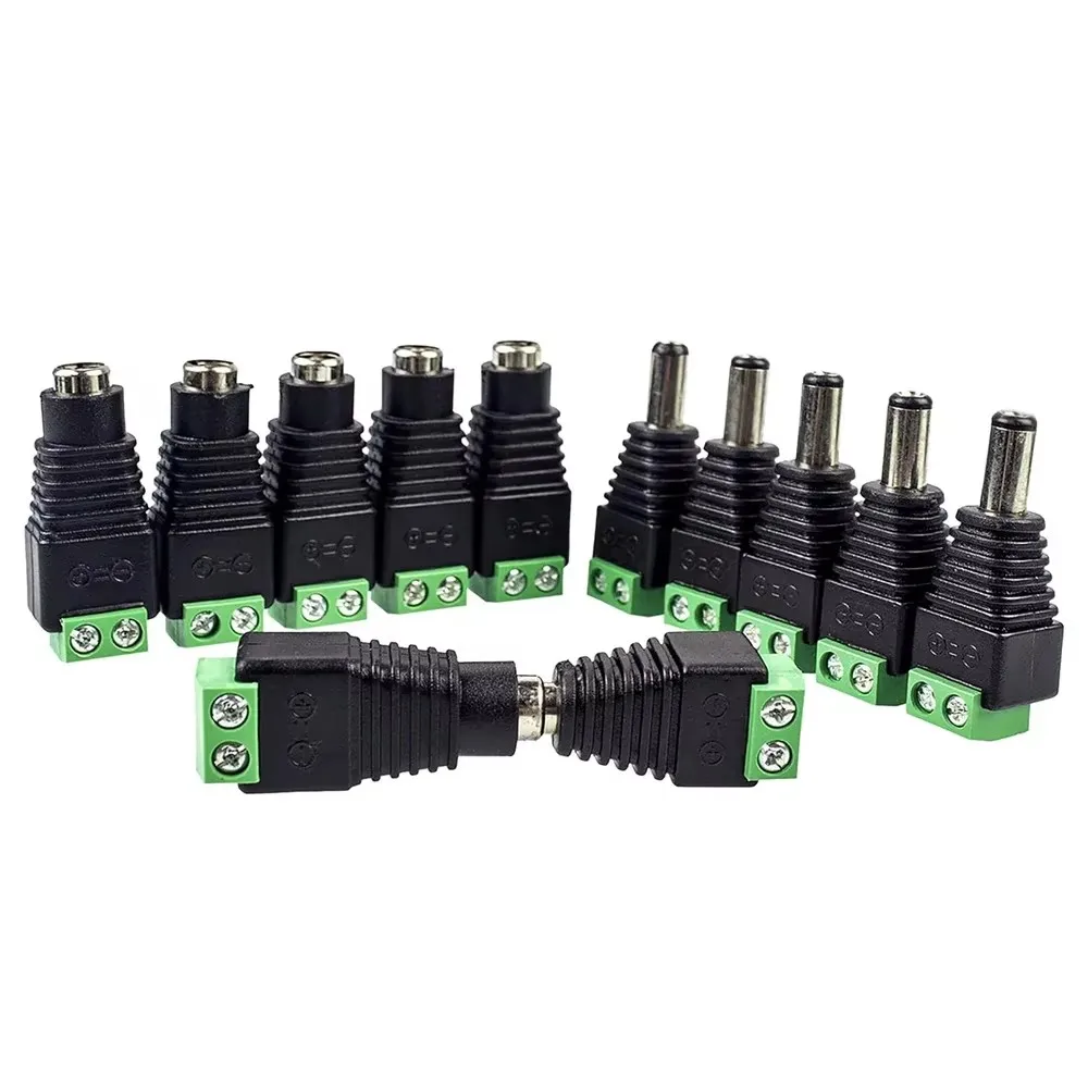 5 Paar männliche und weibliche schweißfreie DC-Stecker 5,5 * 2,1 mm schweißfreier DC-Buchsenkopf grüner Anschlussüberwachungs-Netzstecker Push-But Image