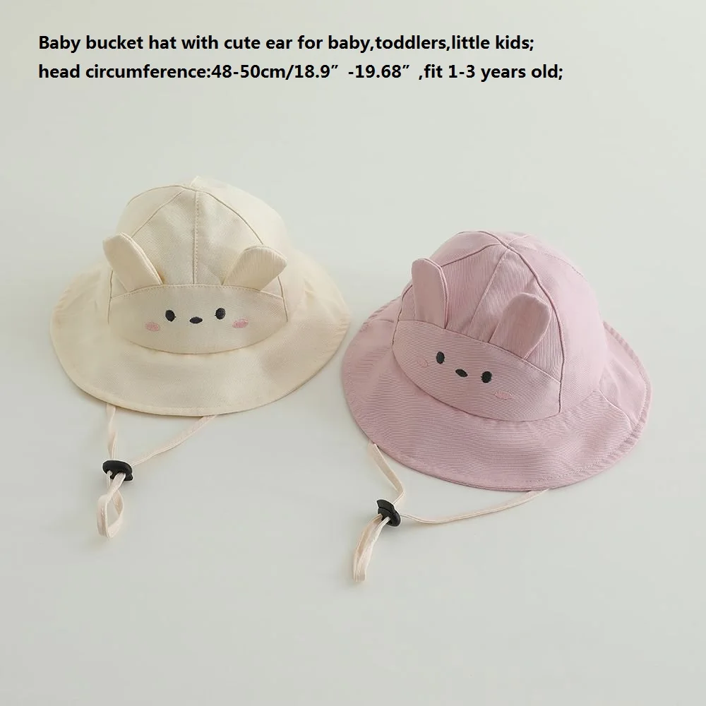 Toddler Soft 48-50cm Cap Cotton Panama Bucket Hat for Kids - UV Protection Baby Beach Sun Hat Boys Girls Autumn Cute Ear Design Image