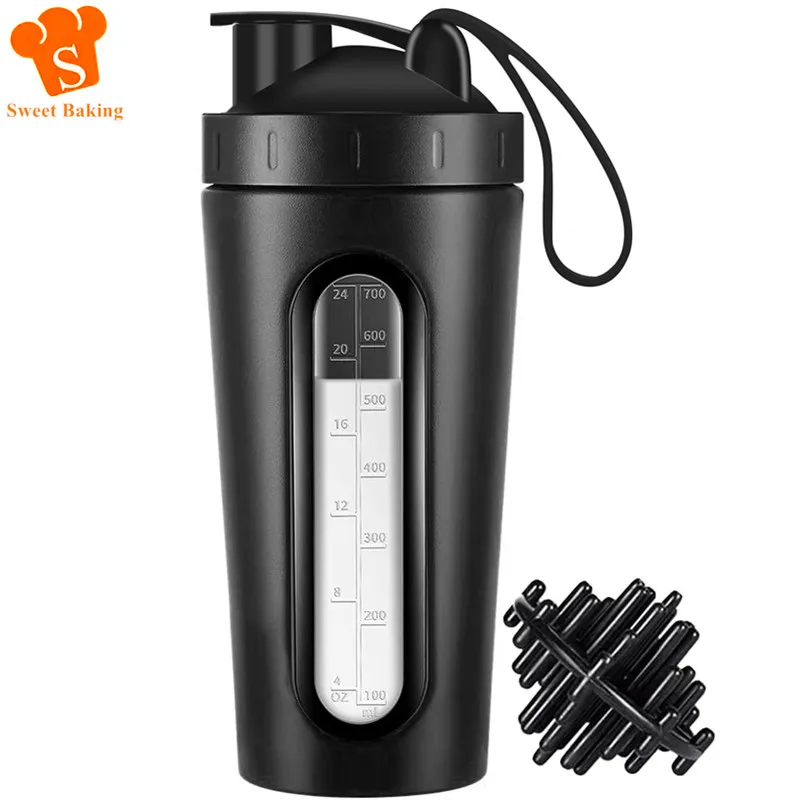 28 Unzen Protein-Shaker-Flasche, tragbar, BPA-frei, auslaufsicher, Sportbecher mit sichtbarem Fenster und Rührball für Fitnessstudio, Fitness, Workout Image