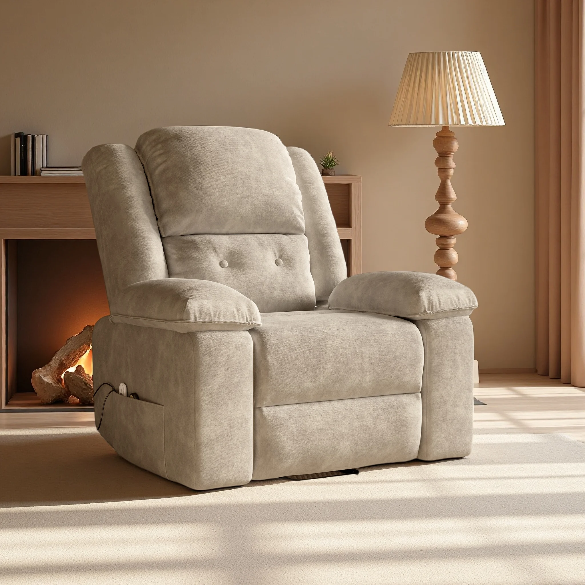 Elektrischer Massagesessel, höhenverstellbarer Sessel, Liegesessel mit Fußstütze, Wohnzimmer-Loungesessel, verstellbarer Neigungswinkel, braun