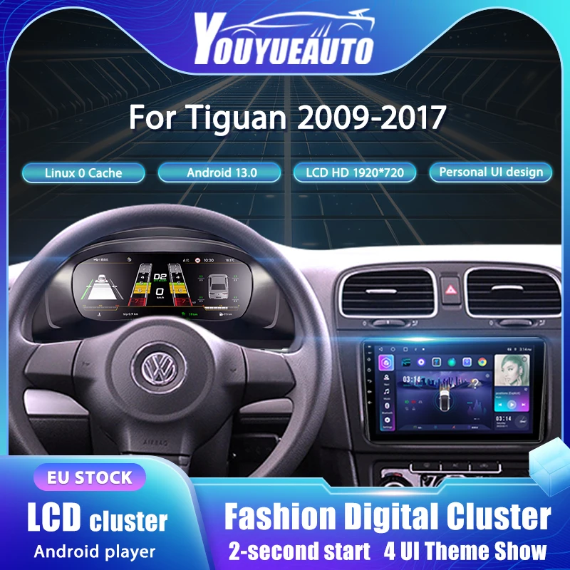 10,25-Zoll-LCD-Digital-Dashboard-Cluster für VW Tiguan 2009-17, Radio, Android-Player, Karten, Navigation, Instrumententafel, Cockpit Image