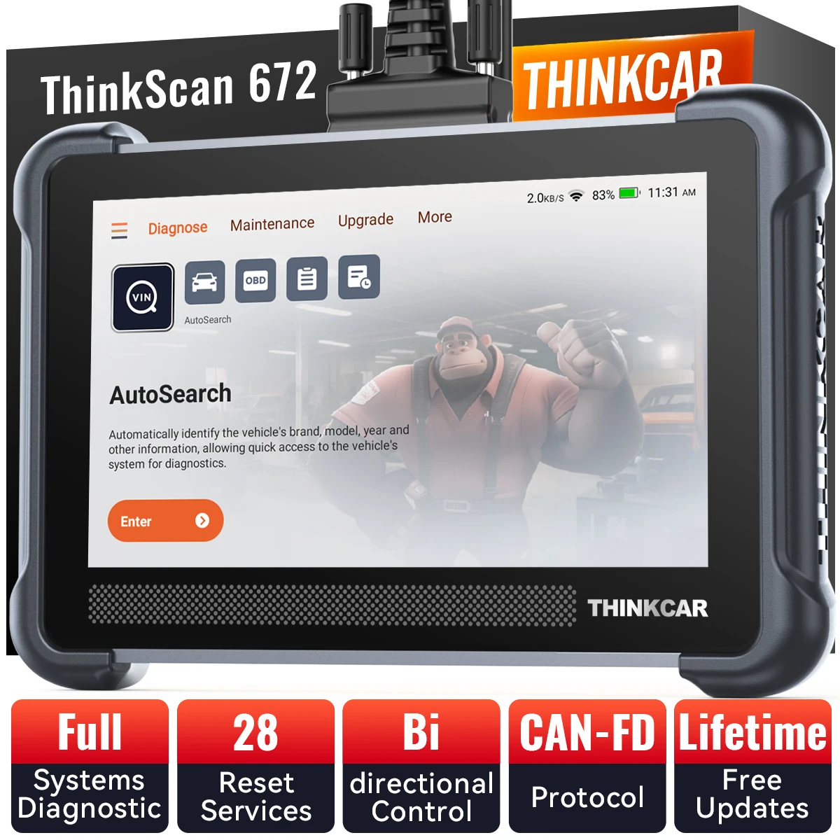 THINKSCAN 672 OBD2 Scanner Auto-Diagnosegerät CAN FD Bidirektionale Steuerung OE-Level Vollsystem-Diagnose 28 Kostenlose Resets Image