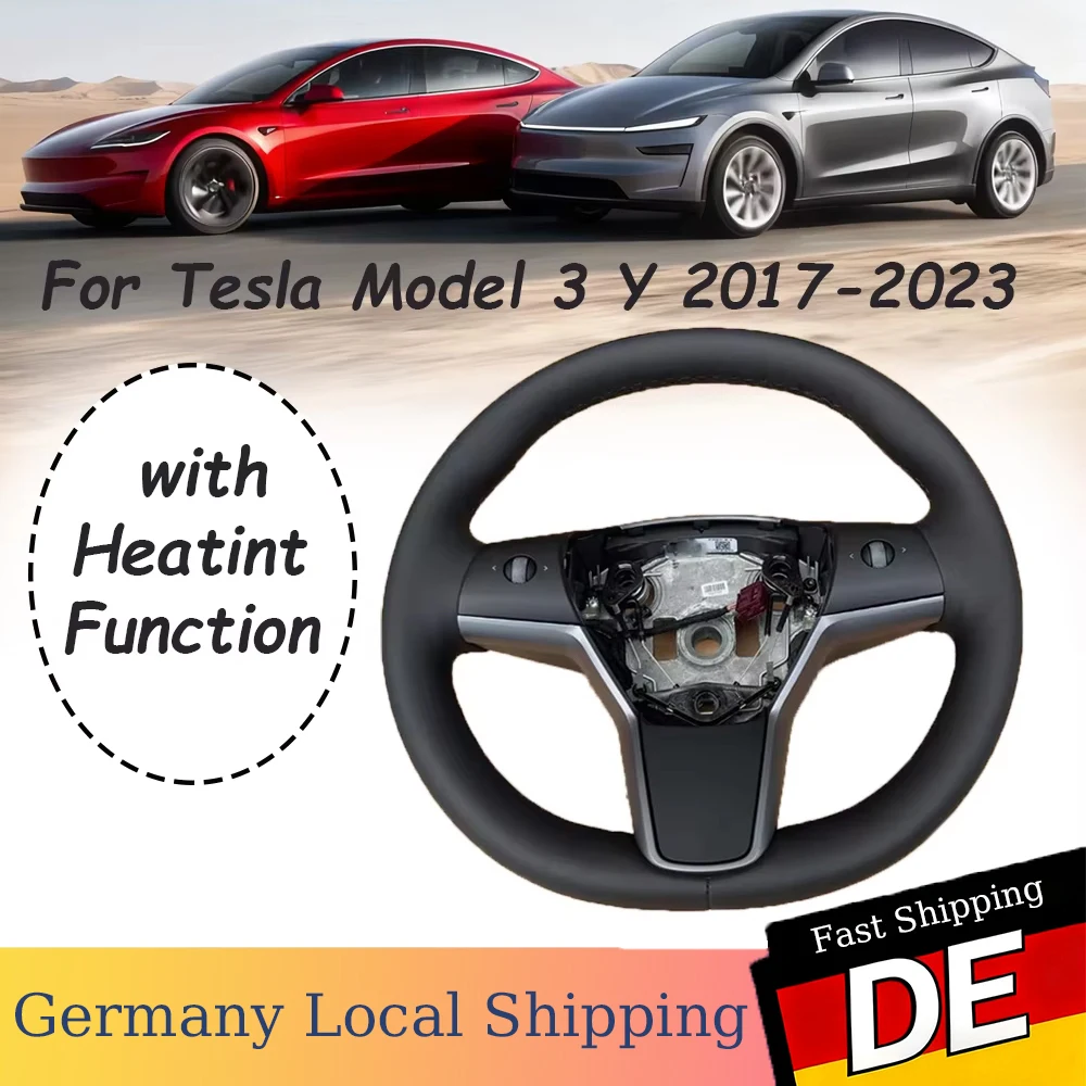 Volant de voiture pour Tesla Model 3 Y 2017-2023, volant chauffant 1490214-00-B, volant en cuir PU avec fonction de chauffage