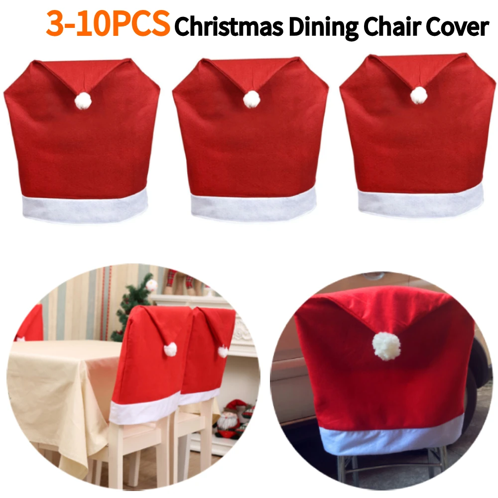 3-10PCS Weihnachten Santa Hut Stuhl Zurück Abdeckung Dekorative Stuhl Schutz Abdeckung Festival Favor für Bankett Urlaub Festival Dekor Image