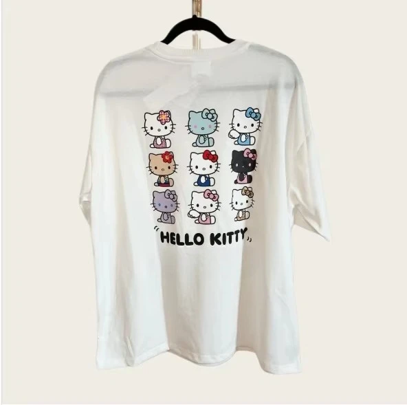 Sanrio 2026 Sommer-Comic-Form Hello Kitty Image Baumwoll-bedrucktes Freizeit-T-Shirt für Erwachsene und Kinder, Eltern-Kind-Oberteil, Homewear, Y2k.