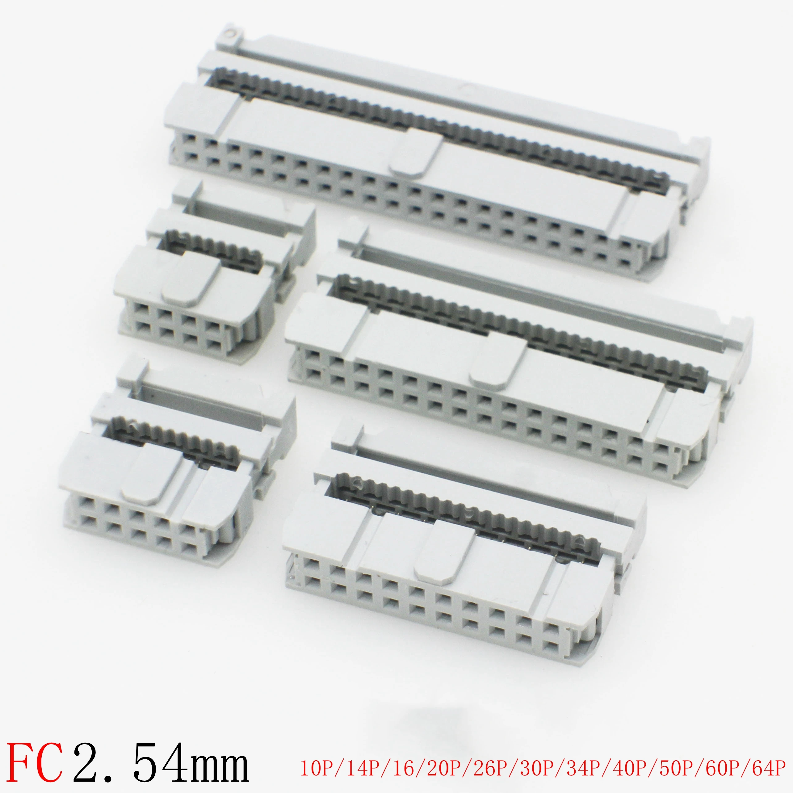5PCS IDC Buchse 2,54 MM Pitch 10P 14 16 20 26 30 34 40 50 60 64Pin FC 2,54 weibliche Doppel Reihe Band Kabel Stecker Grau Weiß