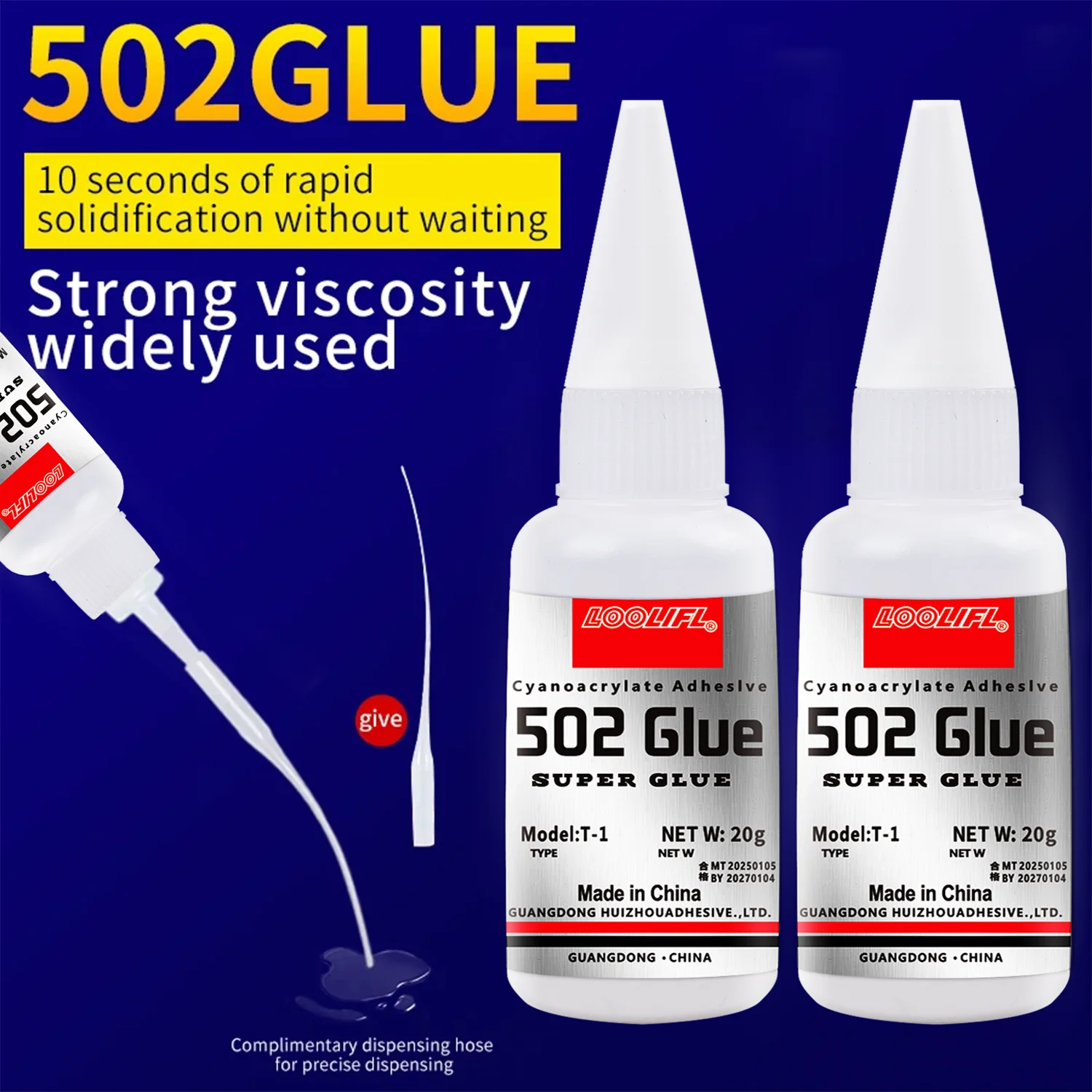 LOOLIFL1-10pcs 502 Super Colla Istantanea a Rapida Asciugatura, Adesivo Cianoacrilato per Pelle, Gomma, Legno, Metallo, Colla Liquida ad Alta Aderenza