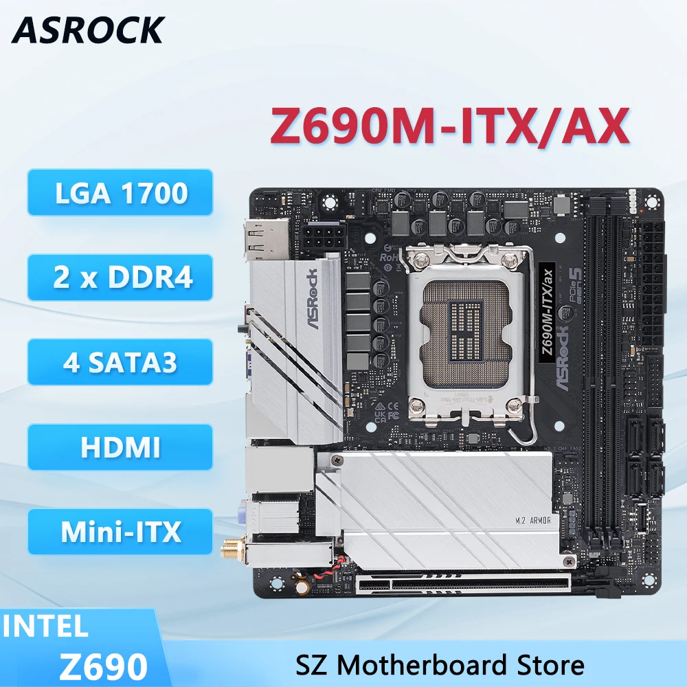 ASROCK Z690M-ITX/ax Motherboard Z690 Placa Diego PC LGA1700 CPU Unterstützung i5-12600K i7-12700K i9-12900K RAM DDR4 M.2 HDMI SATA3 ATX