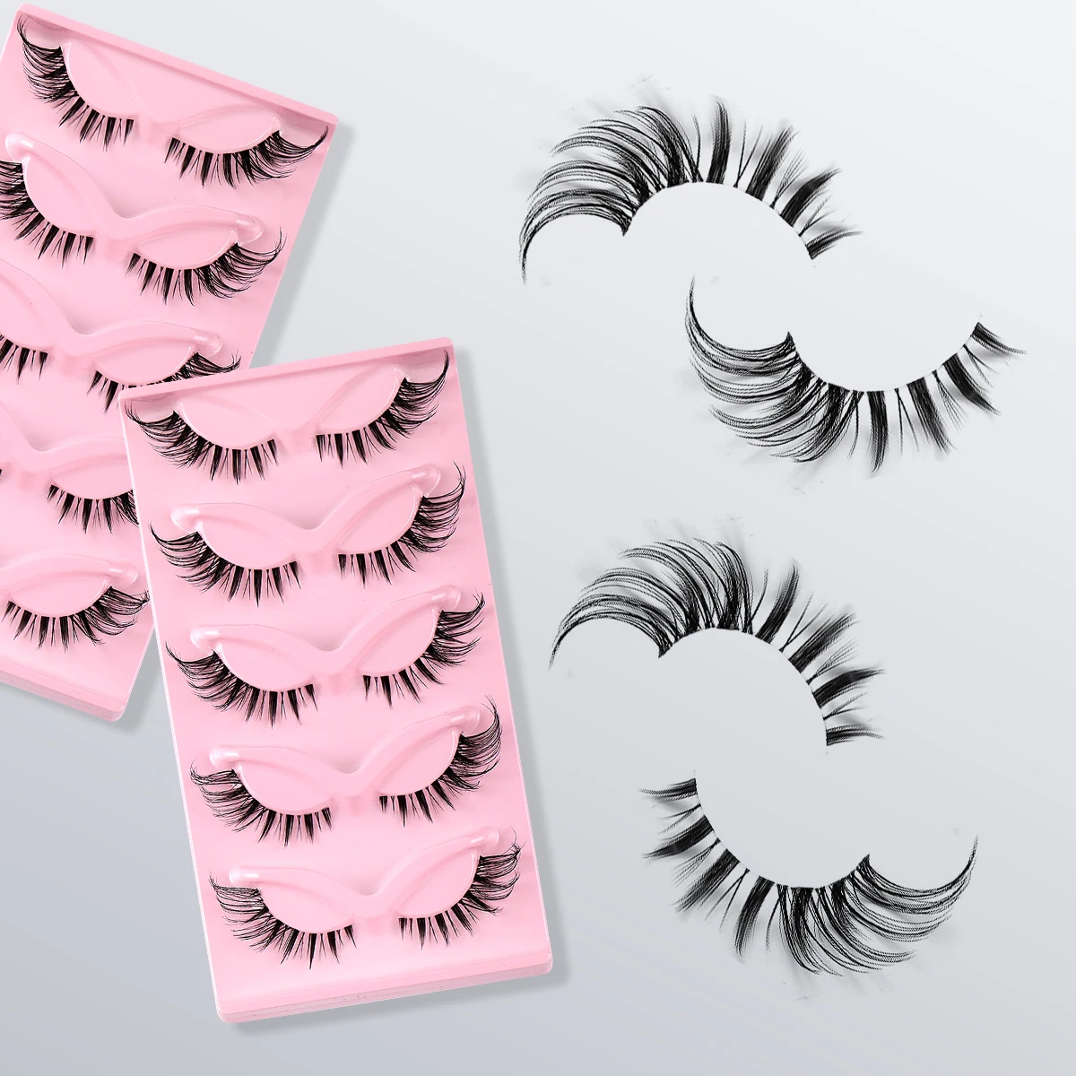 Russische Volumen-Wimpern, 5 Paar, 3D-flauschige künstliche Wimpern, wiederverwendbare Wimpernverlängerungen, große Kurve für einen dramatischen Augen-Make-up-Look Image
