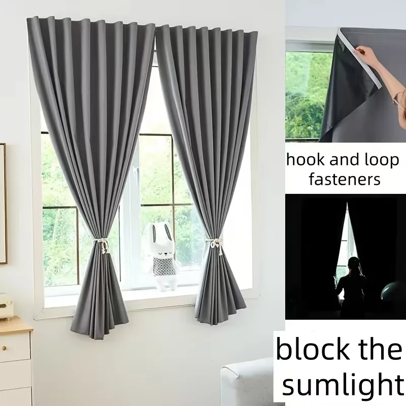 1 Stück 100 % lichtundurchlässiger, selbstklebender Klettverschluss-Vorhang, Sonnenschutz- und wärmeisolierender Vorhang für Fenster ohne Bohren