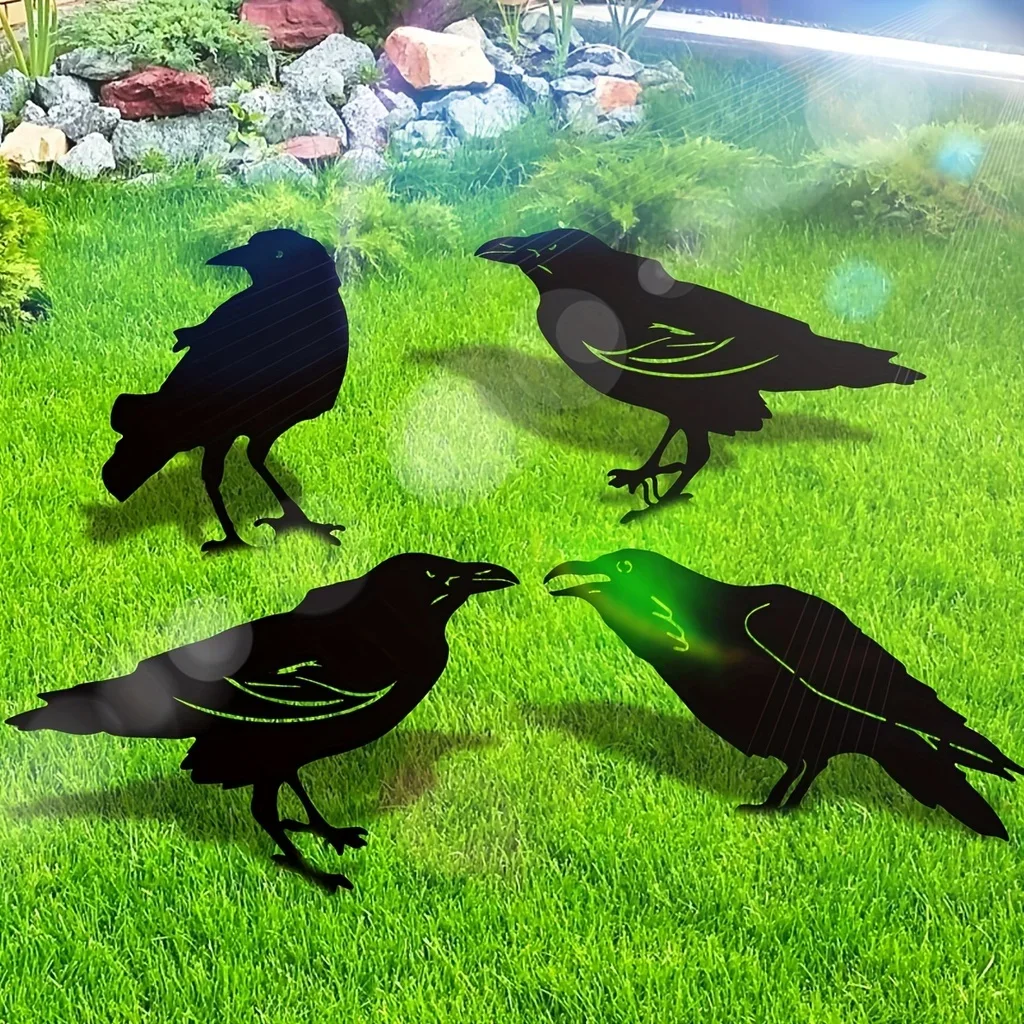 Piquets de jardin décoratifs en métal, corbeau noir mignon, oiseaux de jardin intensifiés, décorations de jardin et de pelouse, illustration de décoration de fête de jardin
