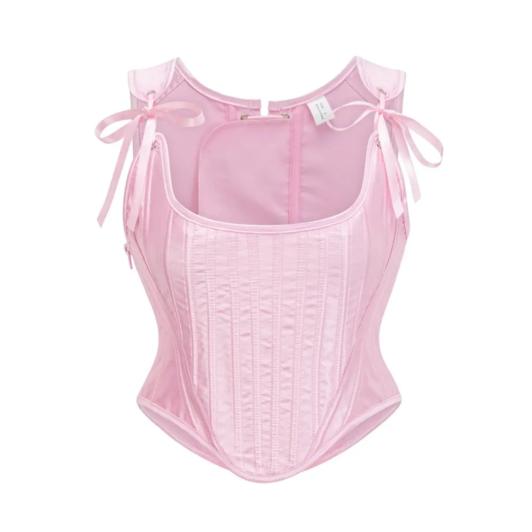 Rosa Satin Overbust Lace Up Straps Sexy Korsett Top Frau Gothic Taille Trainer Weste Steampunk Bustiers & Korsetts Vintage Kleidung