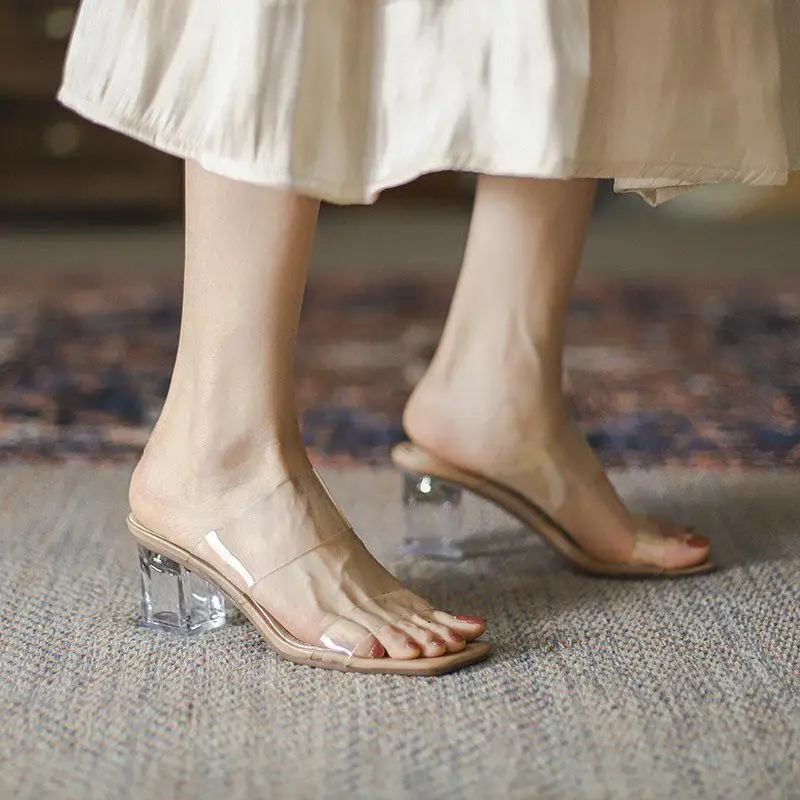 Transparent Heels Frau Damen Hausschuhe und Sandalen Sommer 2022 Trendyol Chunky Schuhe Frauen Casual Slip-auf Elegante Partei Schuhe