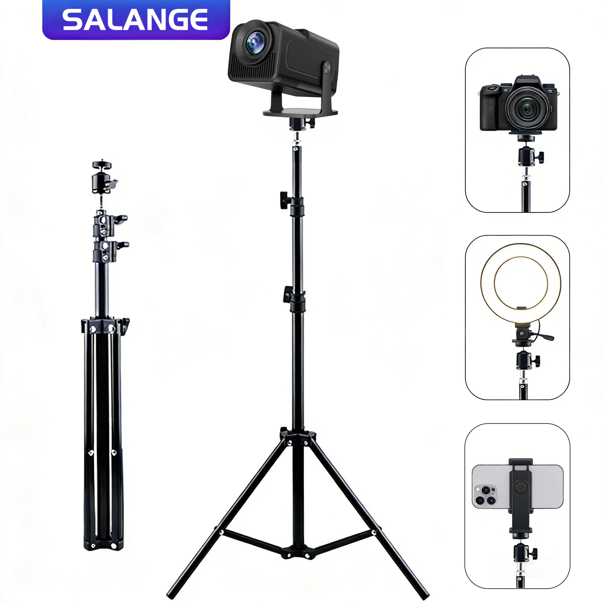 Projektorhalterung Reisestativ Lautsprecherständer Ausziehbar 110cm 160cm Zubehör Halterung Kugelkopf für Laptop DSLR-Kamera Outdoor Image