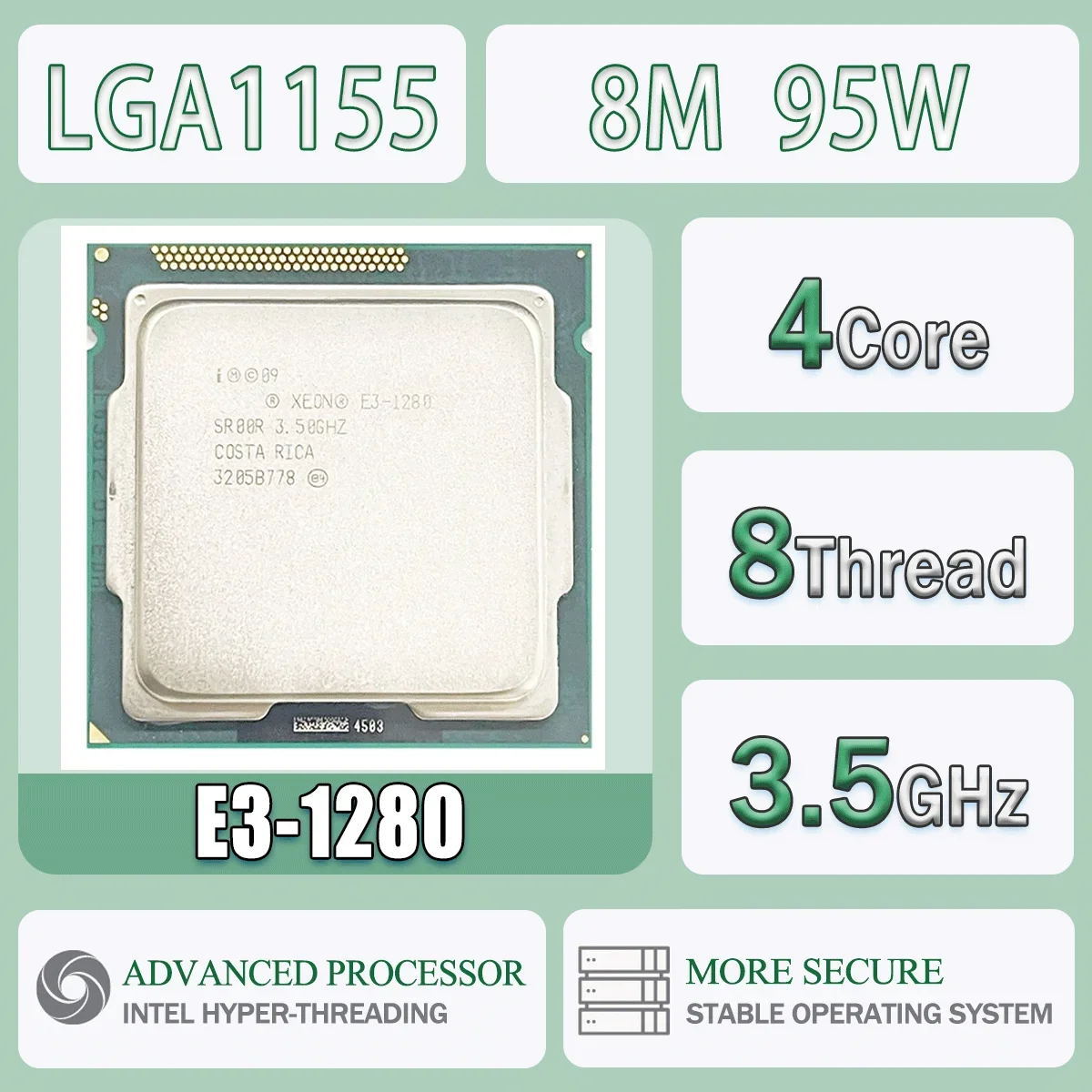 Intel Xeon E3-1280 3,5 GHz Quad-Core Acht-Thread 8M 95W E3 1280 Computer CPU Prozessor Server E3 1280 Paket LGA 1155 Image