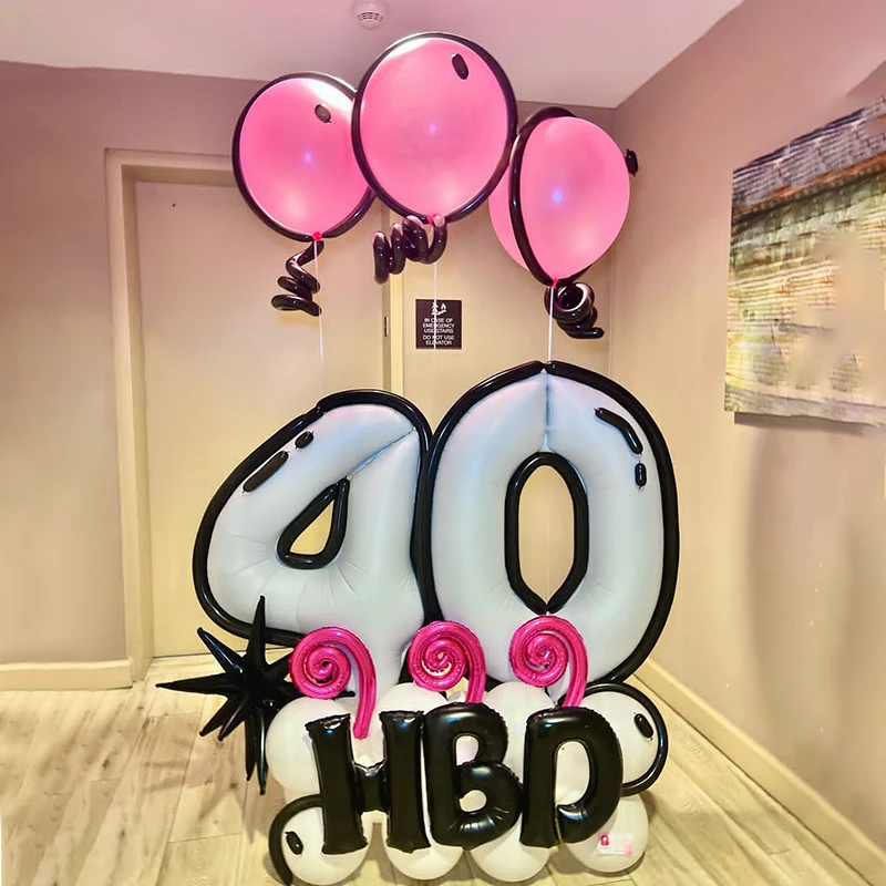 41 Stück rosa und schwarze Zahlenballons zum 10. Geburtstag, Party-Ballon, Raumdekoration, Ballon-Sets für Erwachsene, Kinder-Taufzubehör Image