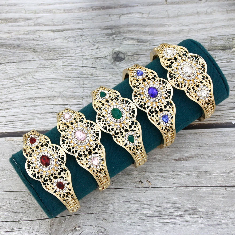 Sunspicems Marokko Frauen Armband Gold Farbe Kristall Hohl Armreif Arabisch Algerien Braut Hochzeit Schmuck Blume Manschette Armband Image
