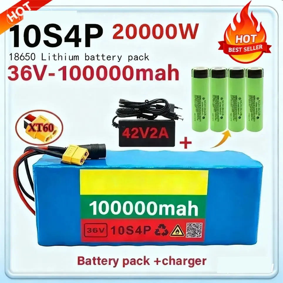 10S4P 36V 100000mAh Lithium-Akku für Elektroroller 18650 Akkupack + Gratis-Ladegerät Image