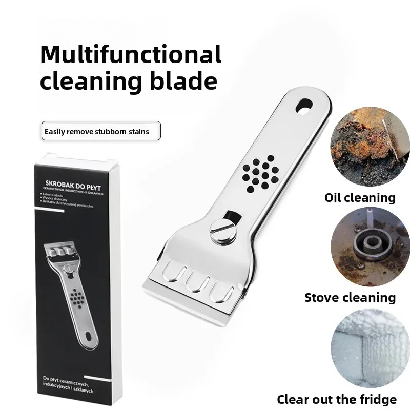 Edelstahl-Herdschaber Küchen-Glas- und Keramikschaber mit Ersatzklingen Wand- Boden- Fensterreinigungswerkzeug