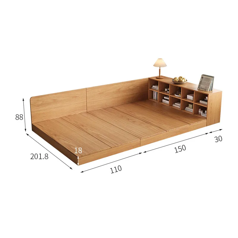 Japanisches Bodenbett im Landhausstil, dünnes Kopfteil aus Massivholz, platzsparender Tatami-Bettschrank im Blockhaus-Stil, integriert Image