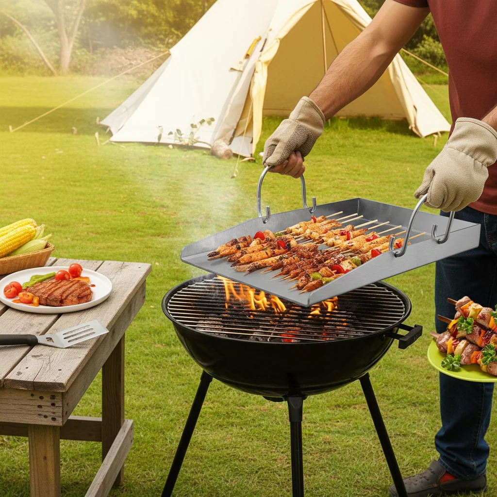 40x30cm BBQ-Grillplatte, Edelstahl-Grillplatte mit 2 Spateln & Abnehmbaren Griffen für Outdoor-Grillen und Barbecue Image