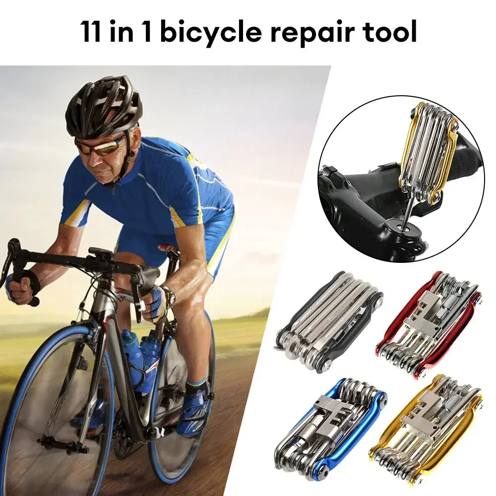 Kit d'outils de réparation de vélo 11 en 1, clé à molette, tournevis, outil de chaîne, outil à rayons hexagonaux, ensemble multifonctionnel de réparation de vélo, outil de cyclisme
