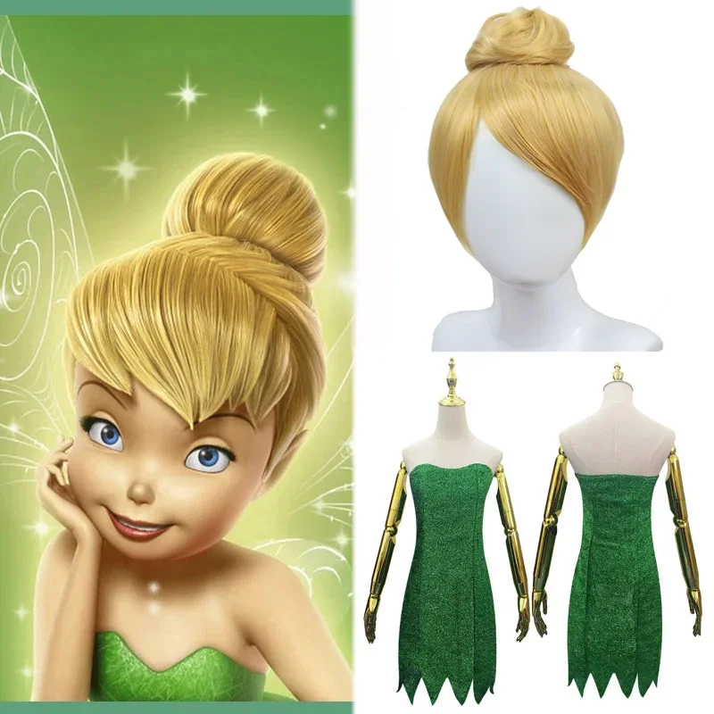Anime Tinker Bell Cosplay Kostüm Grün Kleid Anzug Fräulein Mini Rohr Sexy Uniform Und Perücken Set Halloween Für Frauen Cosplay Kostüm