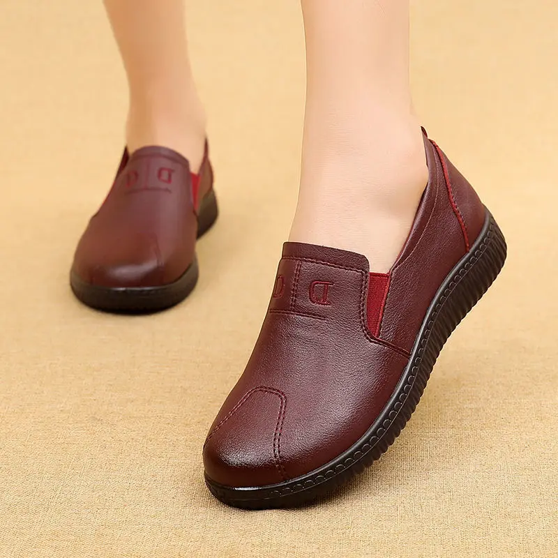 Frauen Echtes Leder Schuhe Frühling Herbst Braun Weibliche Casual Schuhe Schwarz Mom Damen Gemütliche Klassische Freizeit Loafer Schuhe