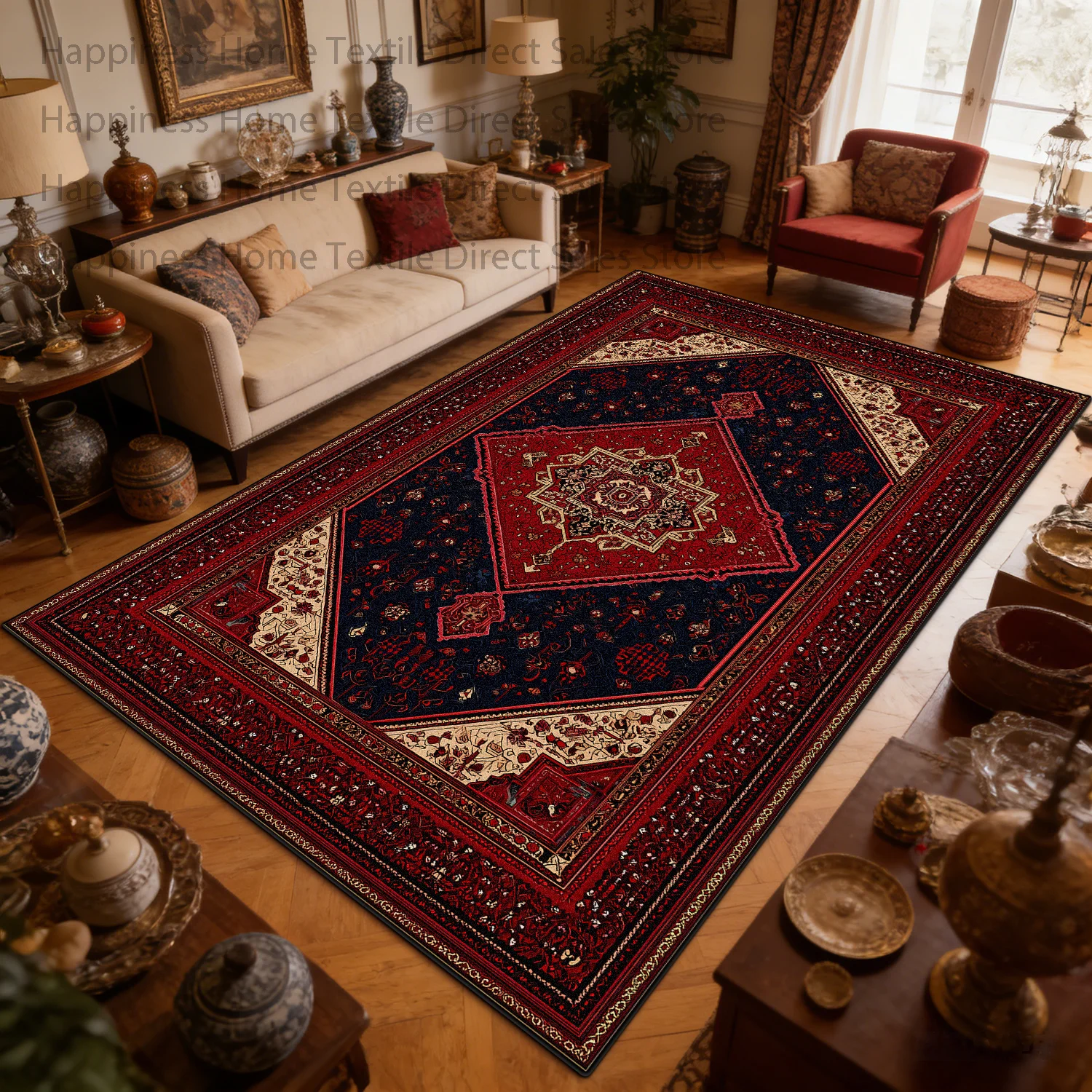 Persian Retro Red Large Living Room Carpet Antiskid Machine Washable Decoration Bedroom Luxury Rug Soft Fluffy Office Floor Mat