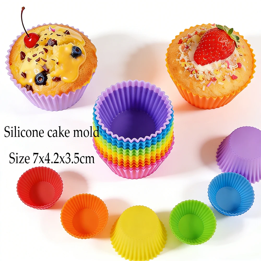 6-30 Stück Silikon-Muffin- und Cupcake-Formen-Set, Ungiftige Runde Backförmchen 7x4,2x3,5cm, Perfektes Küchen-Geschenk-Upgrade Image