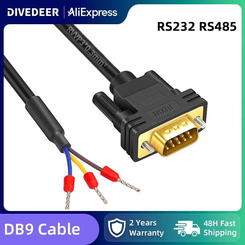 DIVEDEER DB9 Serielles Kabel RS232 RS485 Adapterkabel 3-adriges 235 Terminalkabel 9-Pin COM-Port-Stecker Einseitig Männlich & Weiblich Image