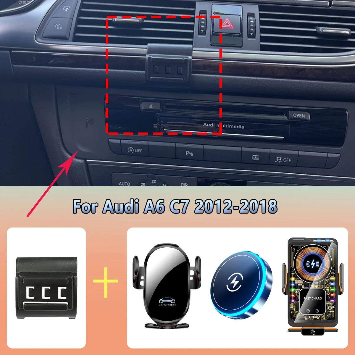 Autotelefonhalter Magsafe Vent für Audi A6 C7 2012–2016 2017 2018. Magnetisches kabelloses Laden, Autotelefon-Ladegerät, Wiege, Zubehör Image