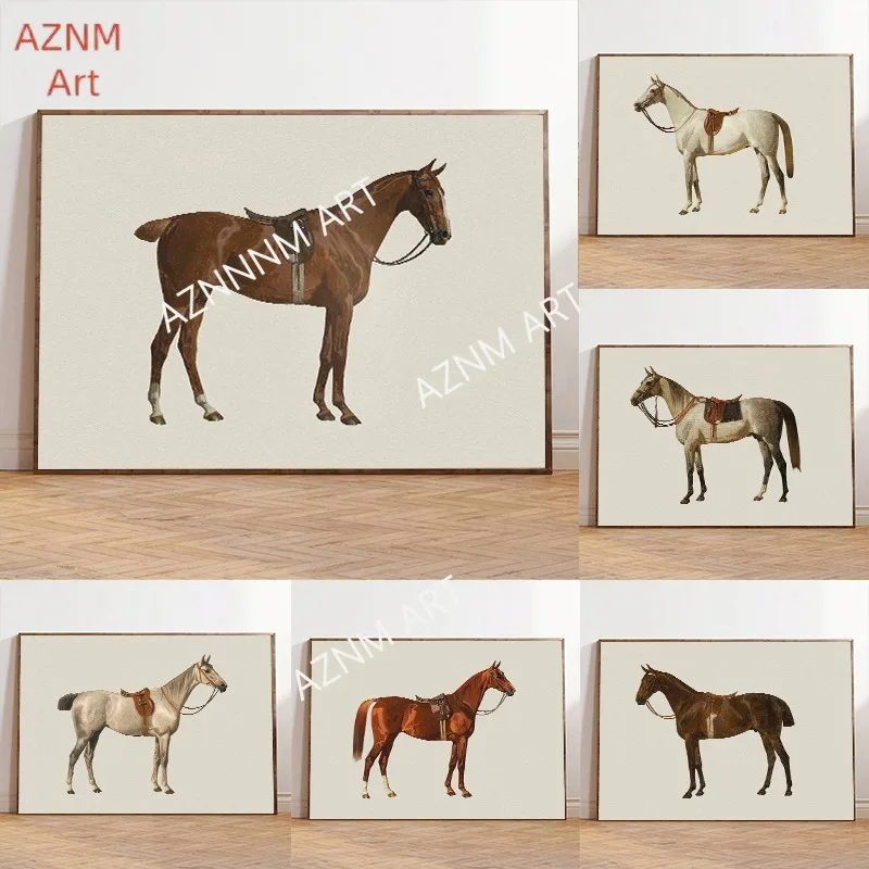 Antike Pferde Vintage Poster Drucke Bauernhof-Tier Leinwandgemälde Reitsport Wandkunst Bild für Wohnzimmer Landhaus-Dekoration Image