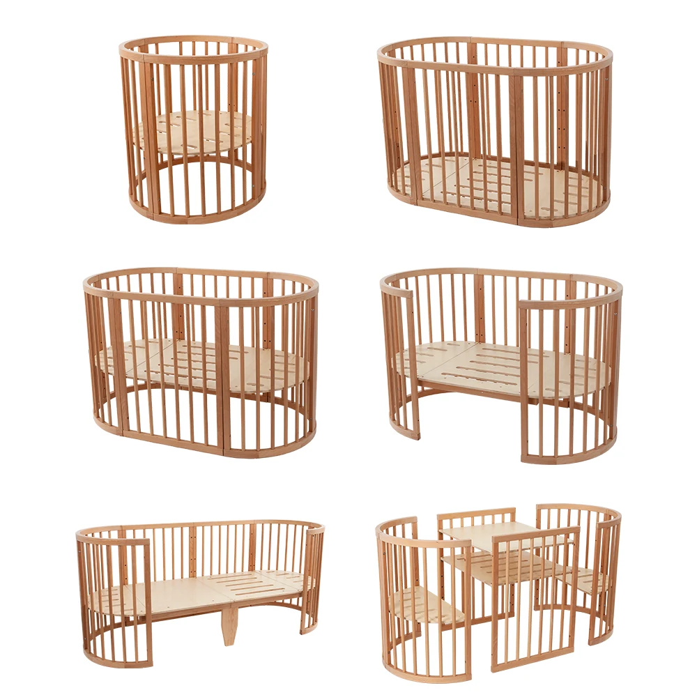 2025 Neues Multifunktionales Massives Buchenholz Baby Erweiterbares Kinderbett Image