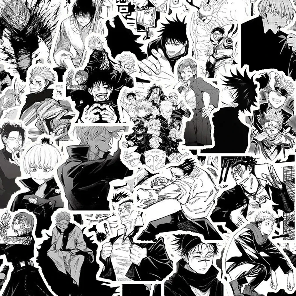 10/30/50/100 Stück Klassische Jujutsu Kaisen Anime-Aufkleber Coole Schwarz-Weiße Aufkleber DIY Koffer Notizbuch Handy Cartoon Manga Sticker Image