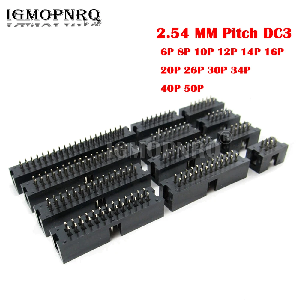 10PCS 2,54 MM Pitch DC3 Durch Loch 6 8 10 12 14 16 20 26 30 34 40 50 Pin Gerade männlichen Ummantelte PCB IDC Buchse Box Header JTAG Image