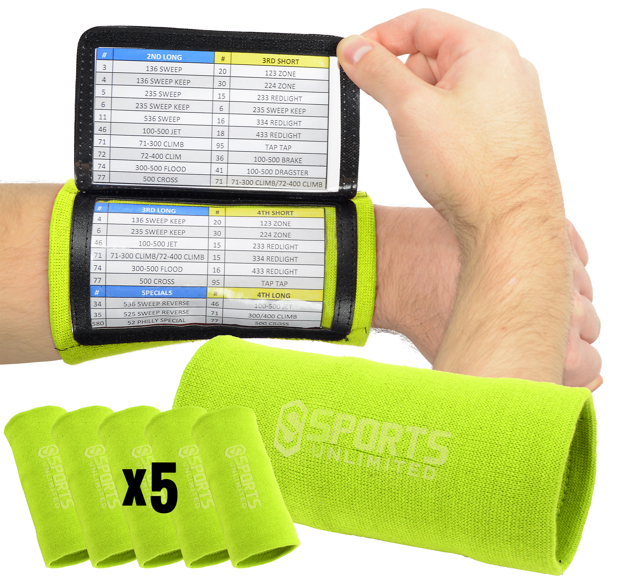 Sports Unlimited Youth Football Triple Wrist Coach (5 Pack) Optic Yellow