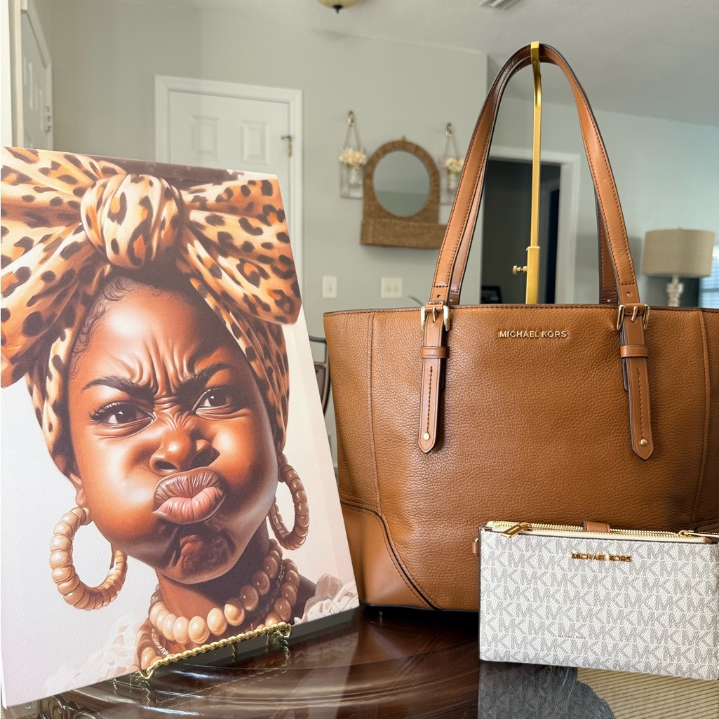 Michael Kors Bags | 2fer Set Michael Kors Cognac Pebbled Leather Tote With Mk Logo Wristlet | Color: Gold/Tan | Size: 16x10