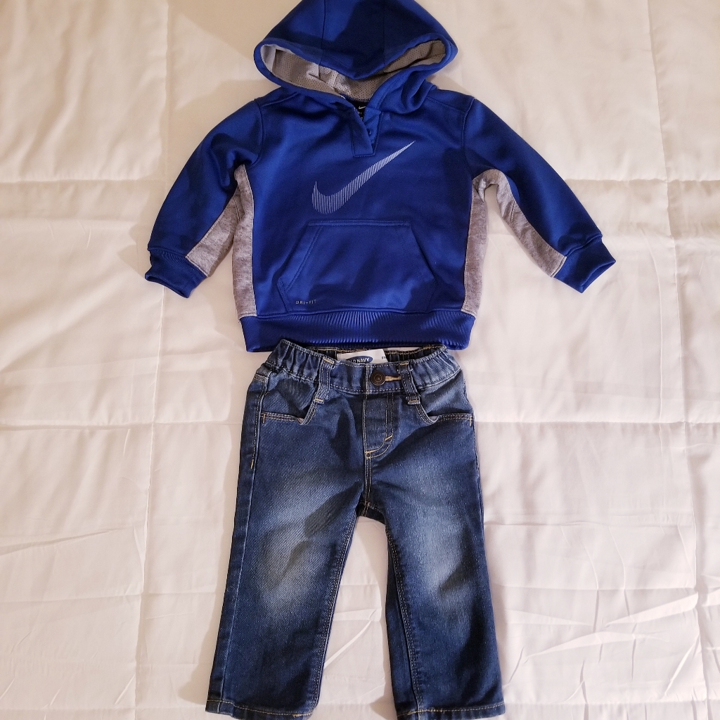 Nike Matching Sets | 12 Month Bundle Nike Hoodie & Old Navy Jeans | Color: Blue/Gray | Size: 12mb