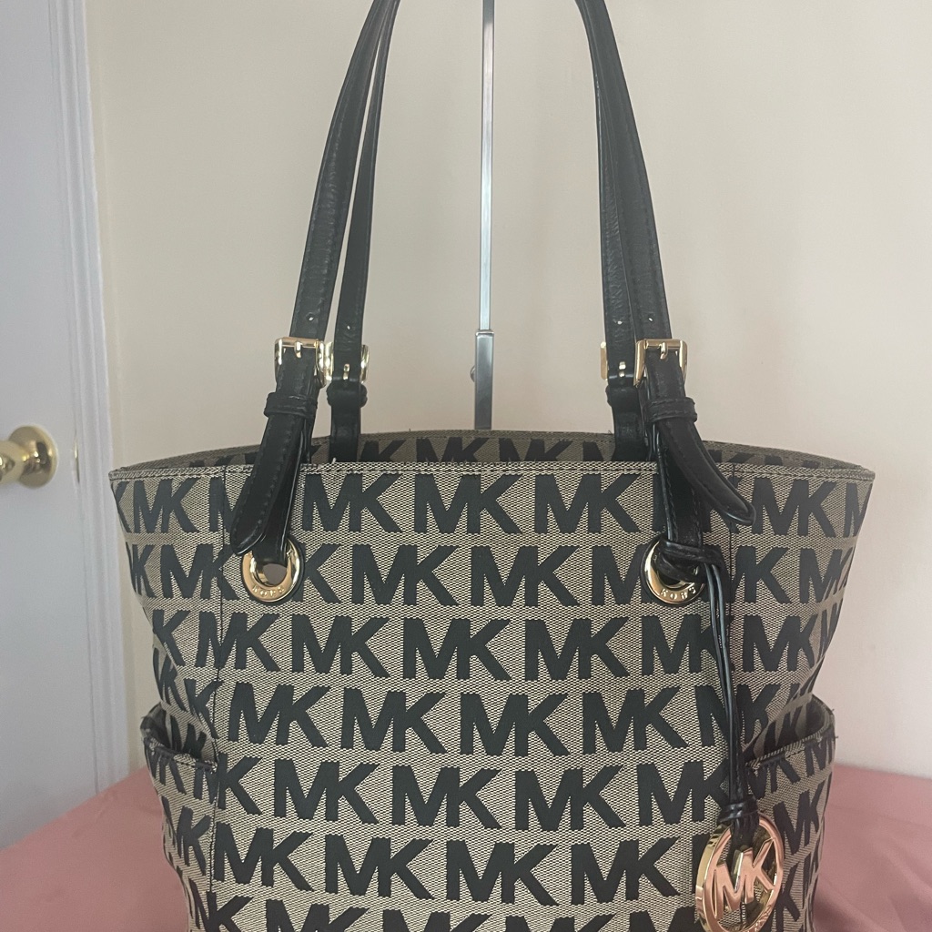 Michael Kors Bags | Authentic Michael Kors Purse #063nc Jet Set Signature Mk Tote Bag | Color: Black/Tan | Size: Os