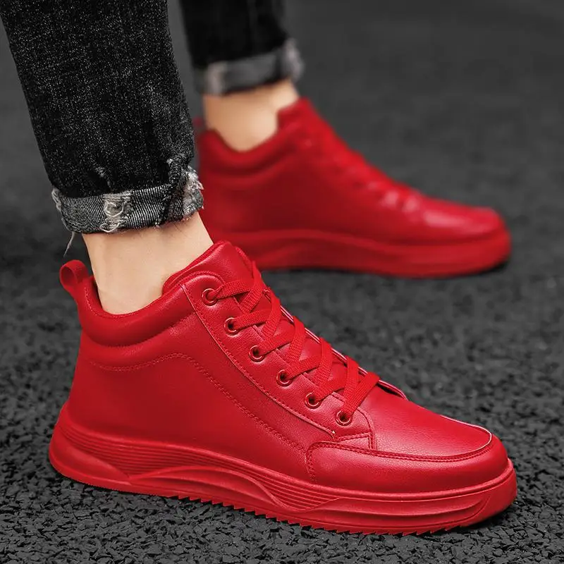 Heiße männer Schuhe PU Leder Turnschuhe Mode Hip Hop Casual Schuhe Rote Plattform Männliche Laufschuhe Designer High Top Tennis schuh