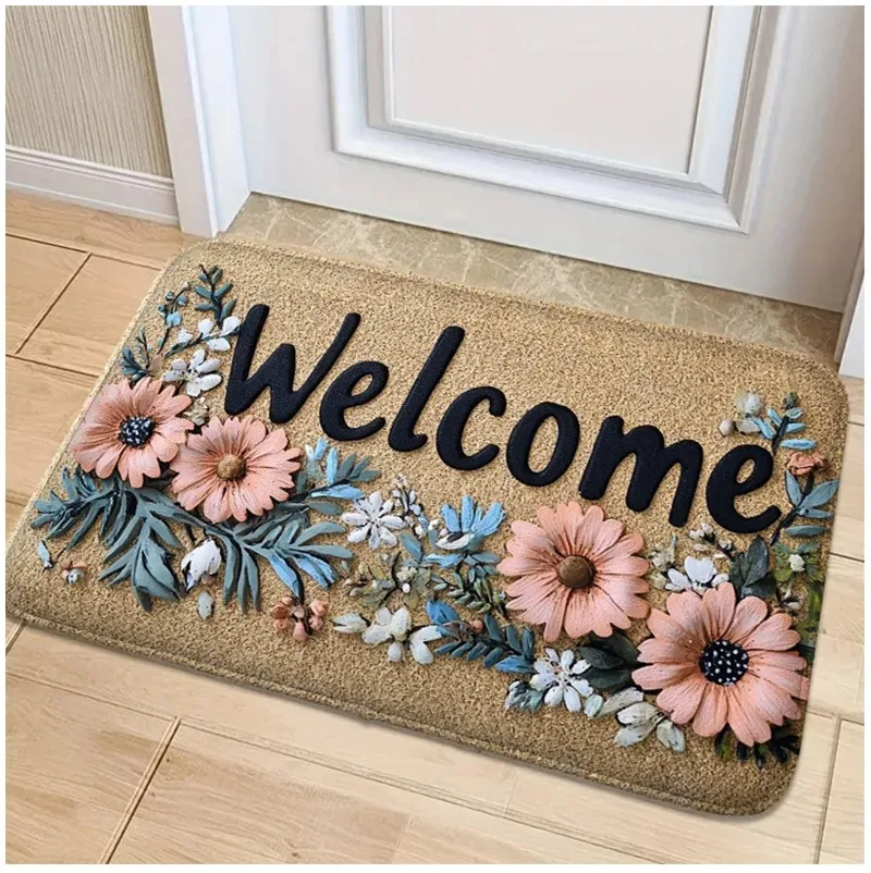 Floral welcome Kitchen Carpet Living Room Dining Room Laundry Floor Mat Bath Balcony Hallway Non-slip Door Mat