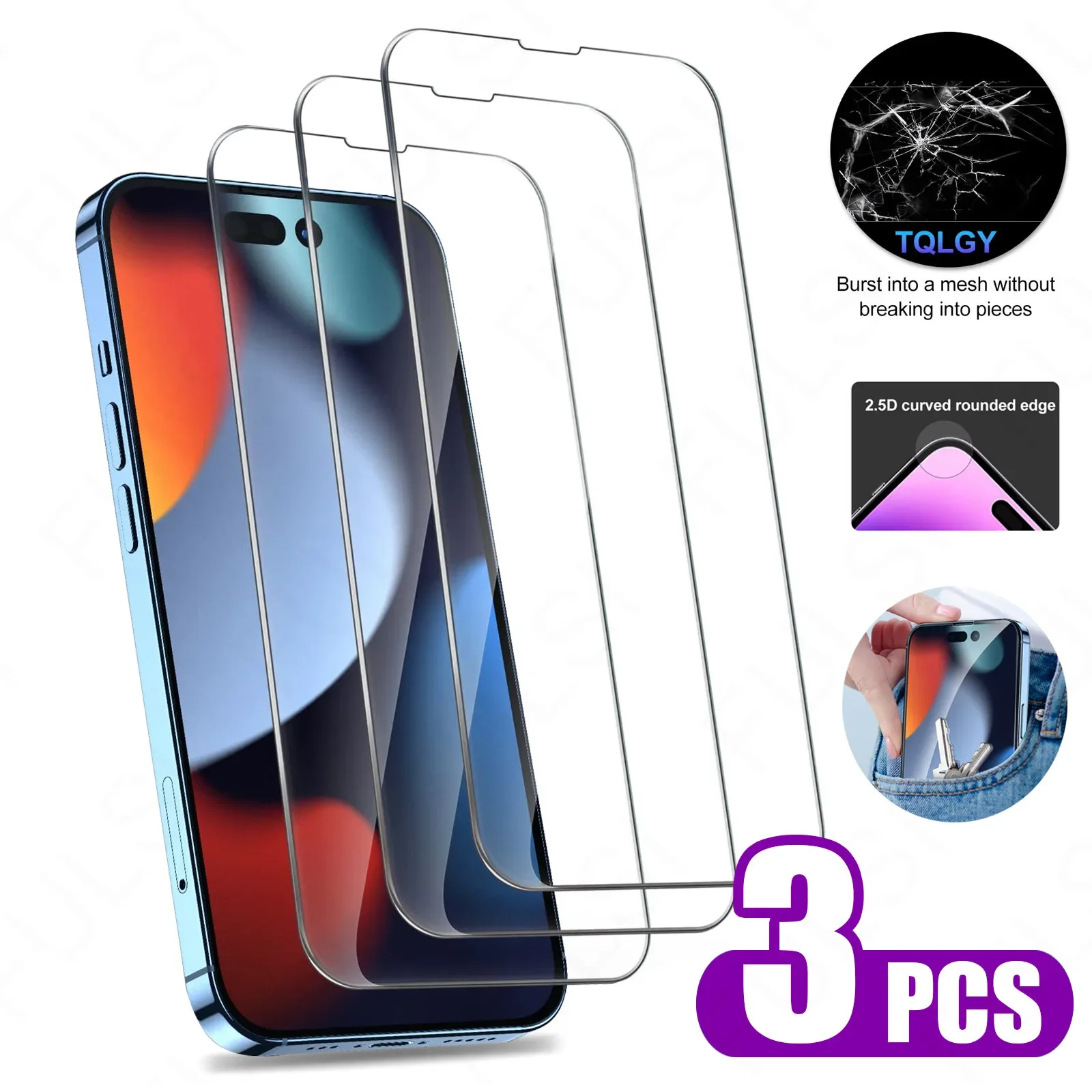 3PCS 9H gehärtetes Displayschutzfolie für iPhone 11 12 13 14 15 Pro Max XR XS X gehärtetes Glas auf iPhone 6 7 8 Plus SE 2020 Glas Image